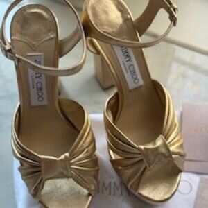 JIMMY CHOO Heloise 120 Gold Sandals size 8 1/2